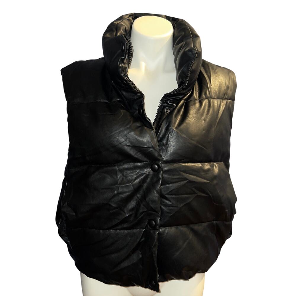 Zara women’s black faux leather puffer vest